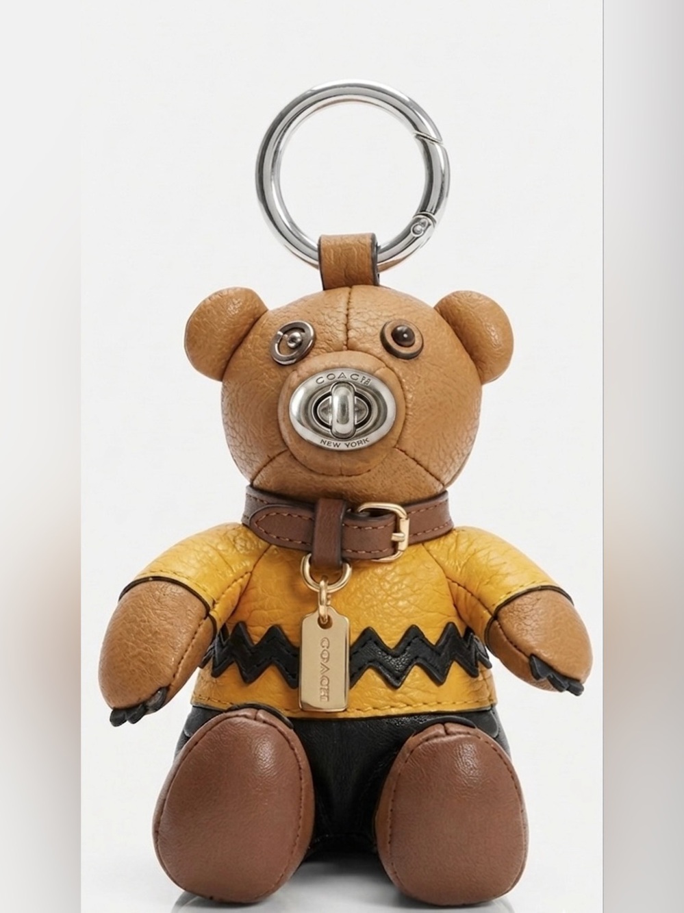 Coach x Peanuts Charlie Brown Leather Bear Bag Charm Keychain Rare NWT